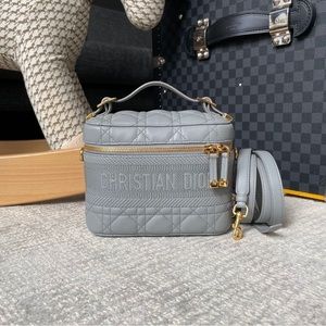 Blue lambskin leather Dior Vanity case with crossbody strap